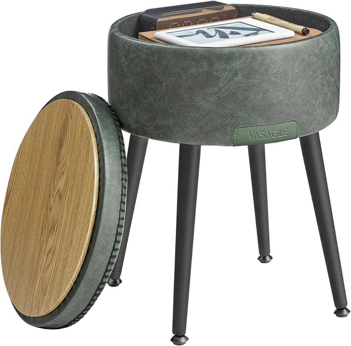 Hocker in Dunkelgrün/Schwarz aus Metall, Lederlook - Dunkelgrün/Creme, Trend, Holzwerkstoff/Textil (32/44/32cm) - MID.YOU