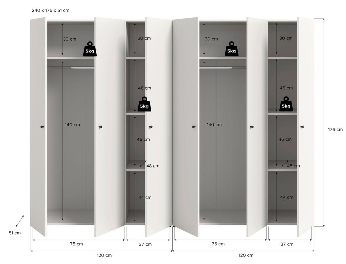 Drehtürenschrank DARWIN ca.240x176x51cm Weiß - Weiß, MODERN, Holzwerkstoff/Kunststoff (240cm) - MID.YOU