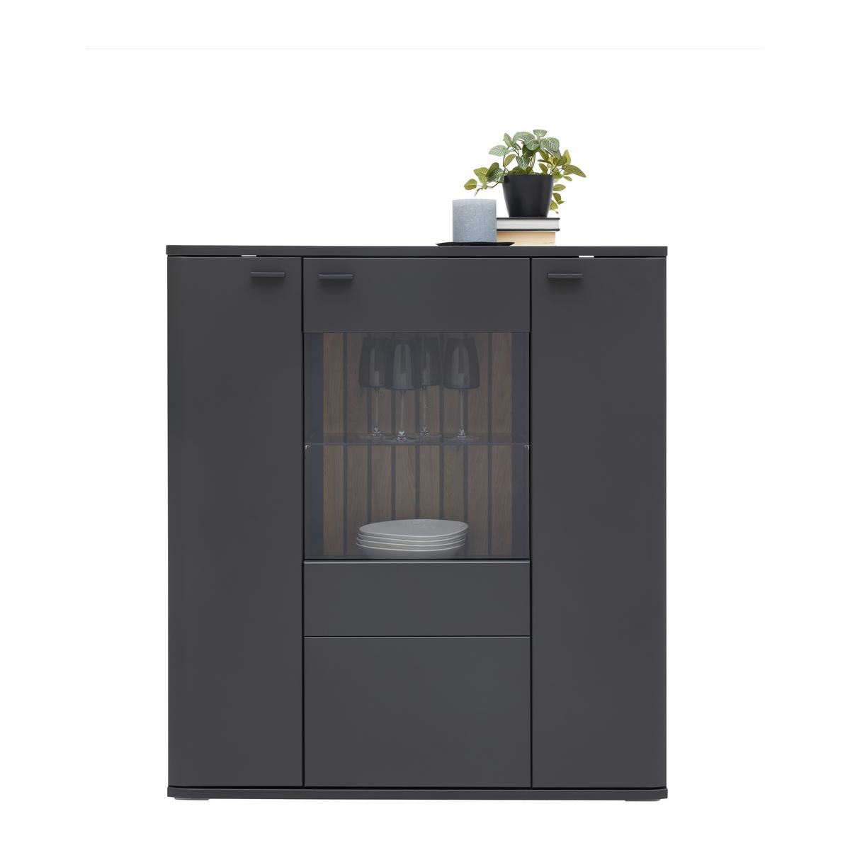 Highboard Carreto Grau - Anthrazit/Grau, Modern, Glas/Holzwerkstoff (110/124/38cm) - Premium Living