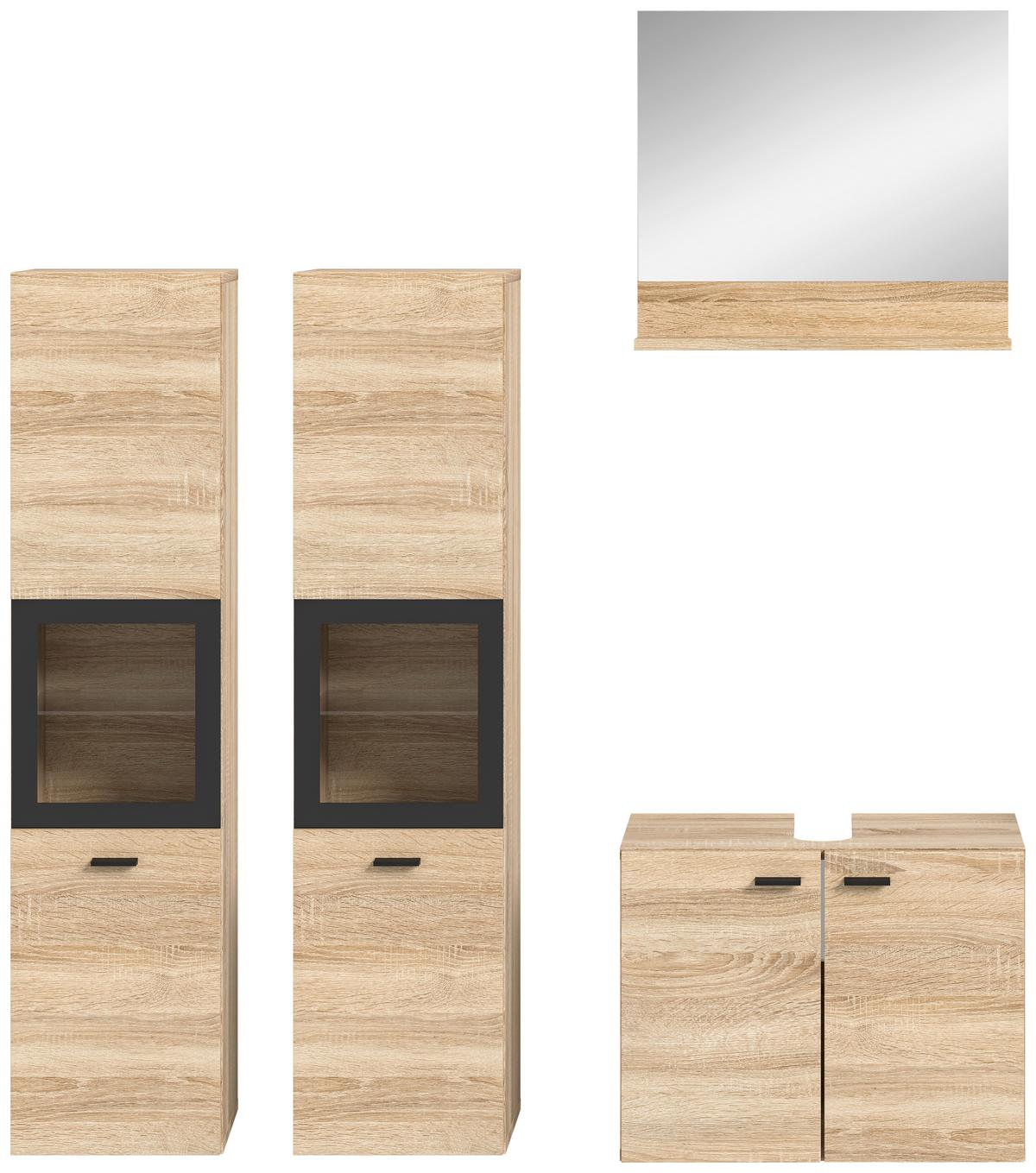 Kopalnica Boston, Hrast - črna/hrast sonoma, Moderno, umetna masa/steklo (117cm) - MID.YOU