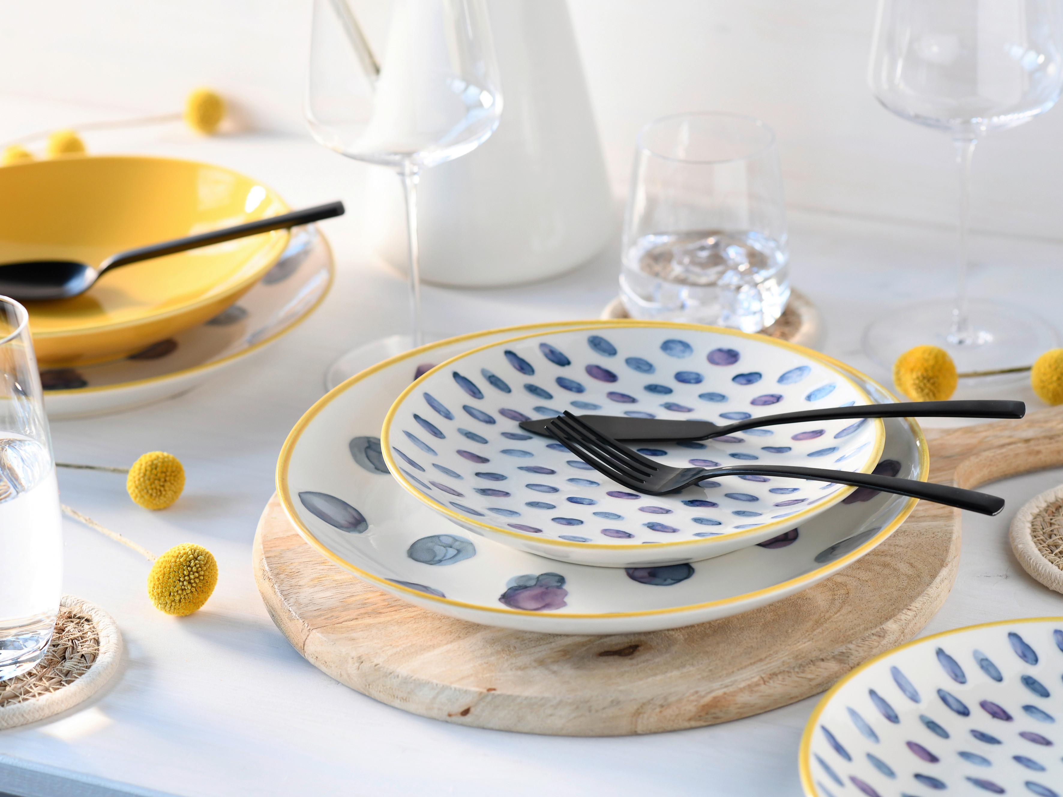 Tafelservice Maisie Blau/Creme/Gelb, 12-teilig - Blau/Gelb, Basics, Keramik - Creatable