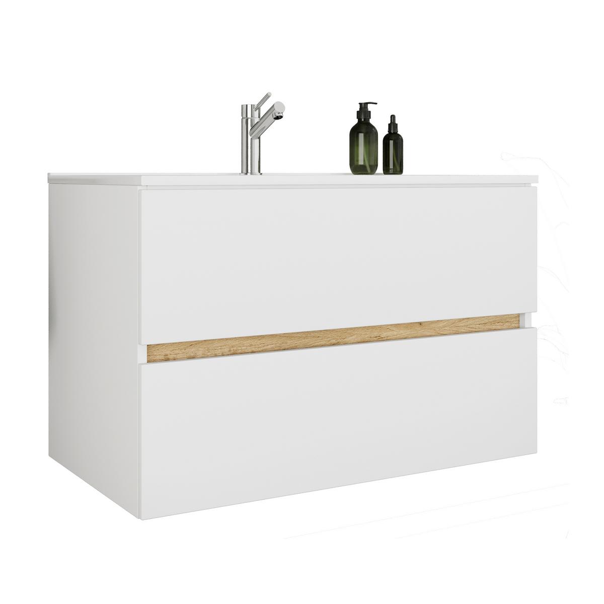 Badezimmer Cosila - Honigeiche/Weiss, Trend, Keramik/Holzwerkstoff (81/51/47cm) - MID.YOU
