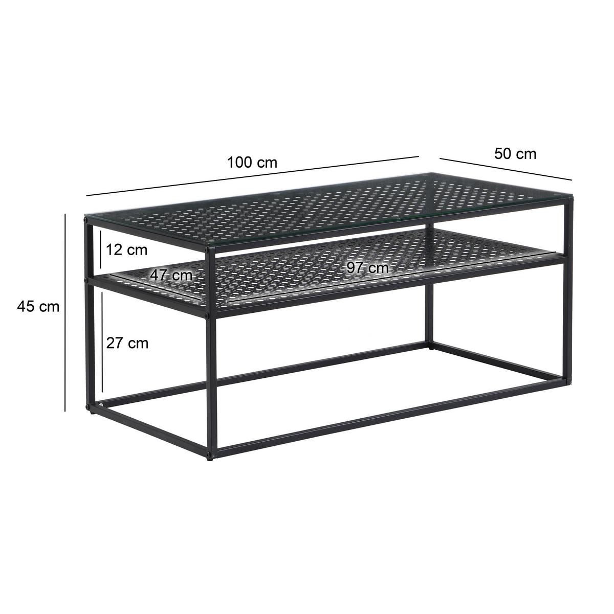 Couchtisch Wl7.327 - Schwarz, Design, Glas/Metall (100/50/45cm) - MID.YOU