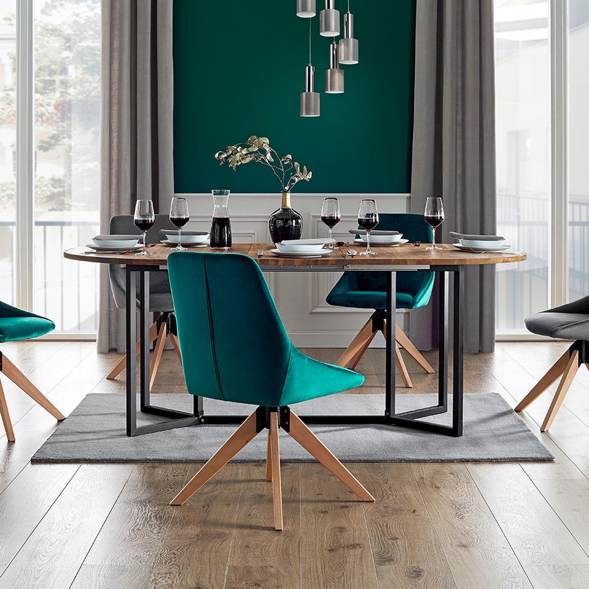 Raztegljiva Jedilna Miza Samuel, Akacija - črna/barve akacije, Moderno, kovina/les (160-200/100/75cm) - Bessagi Home