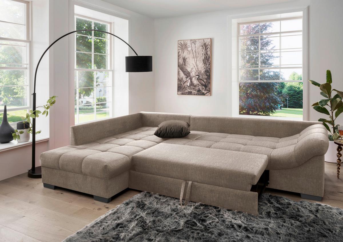 Wohnlandschaft Alvito Hellbraun Velours - Hellbraun/Dunkelbraun, MODERN, Holz/Textil (202/298cm) - MID.YOU