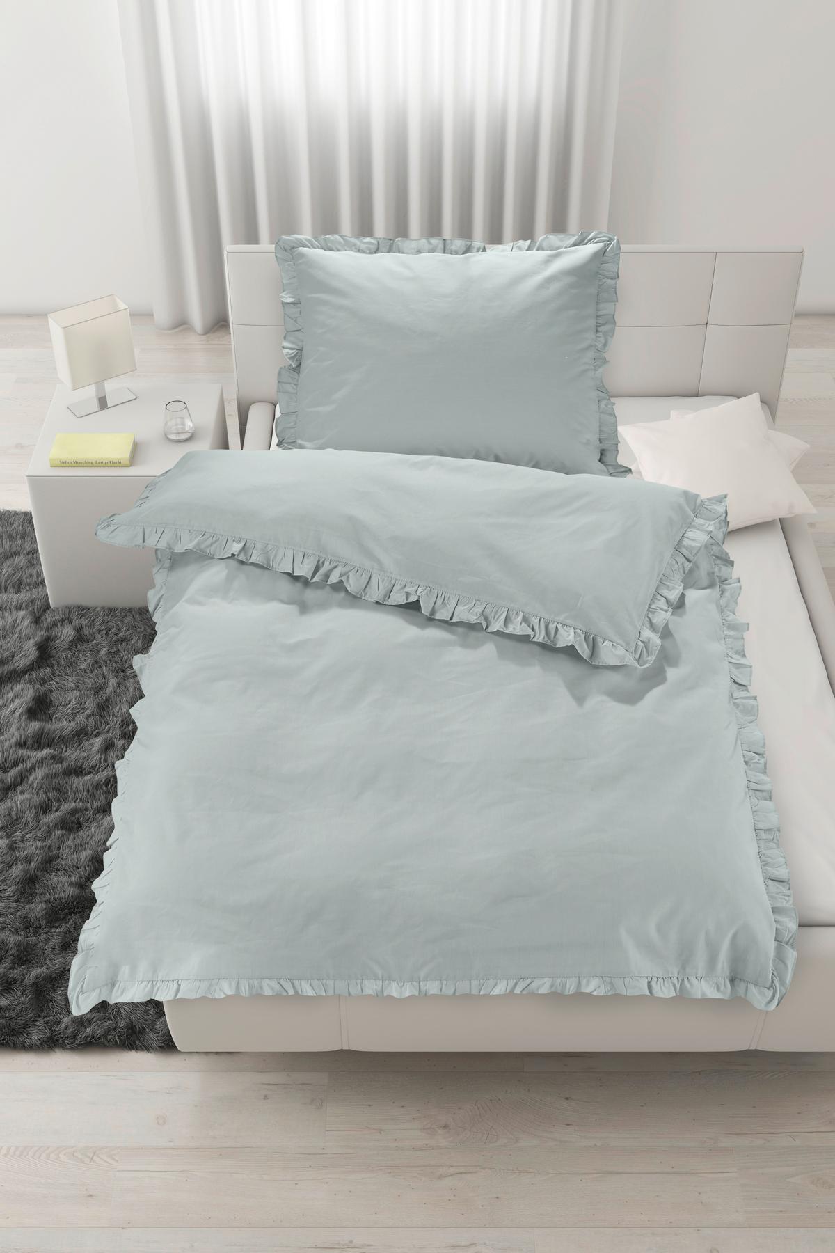 Ágyneműhuzat-garnitúra Rüschen - zsályazöld, Romantik / Landhaus, textil (140/200cm) - Modern Living