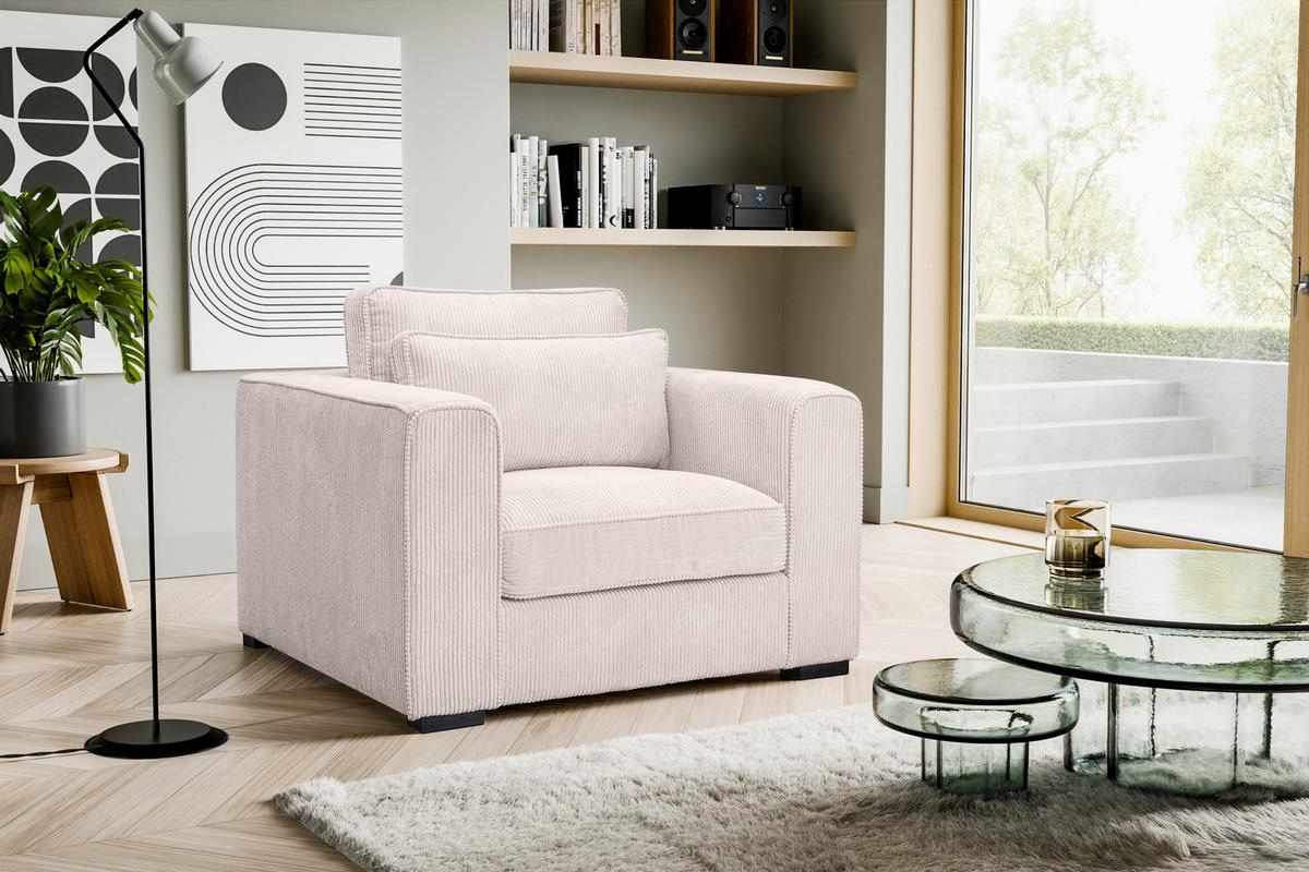 1,5-Sitzer-Sofa Almera Graubeige - Greige/Schwarz, Basics, Holz/Textil (120/92/112cm) - MID.YOU