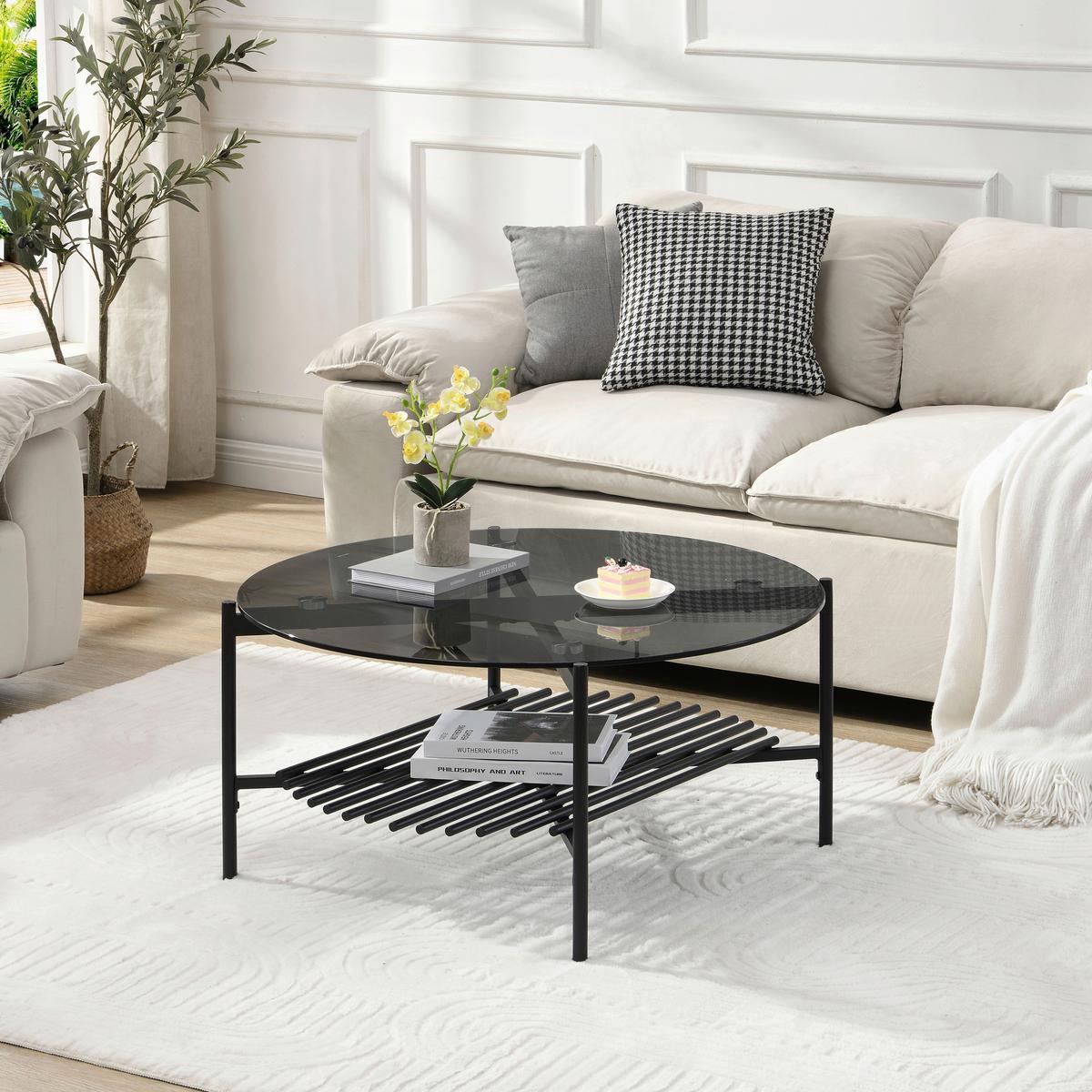 Couchtisch Wl7.320 - Schwarz, Design, Glas/Metall (80/80/40cm) - MID.YOU