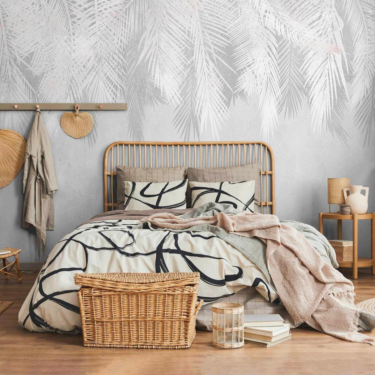 Fototapeta Pale Palms, 400x280cm - bela/svetlo siva, Trendi, tekstil (400/280cm) - artgeist