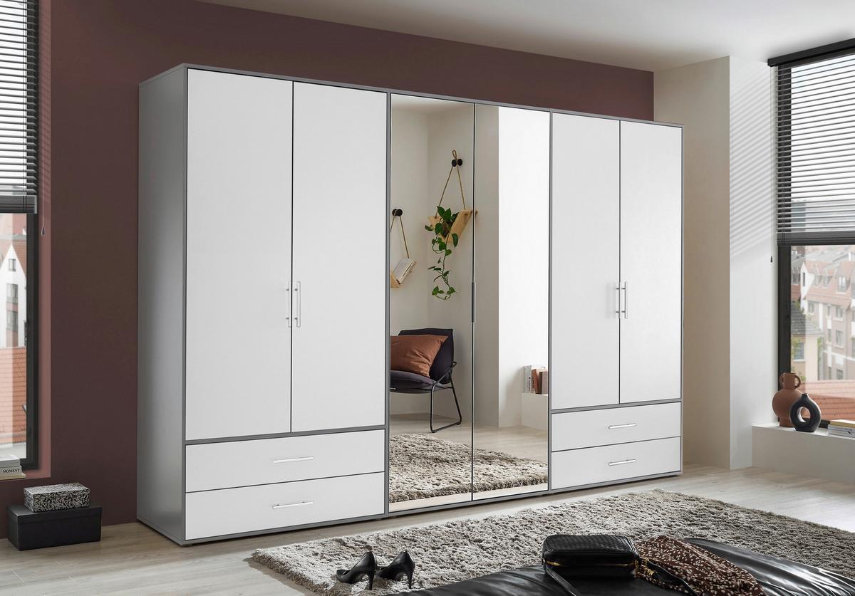Dulap cu uși clasice Velas - alb/gri închis, Konventionell, sticlă/material pe bază de lemn (305/207/58cm) - Modern Living