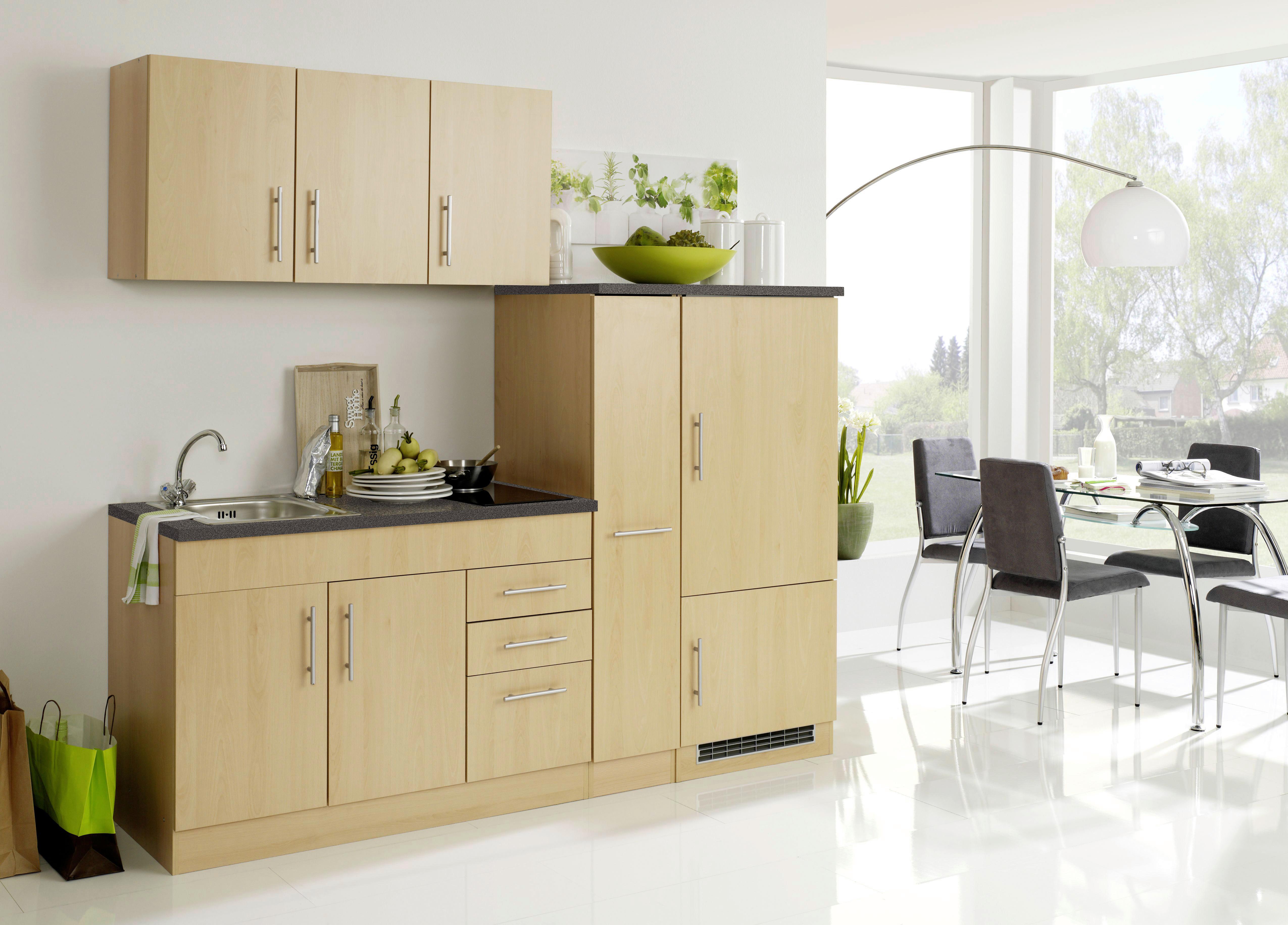 Küchenblock Toronto II m. Geräten Buche - Chromfarben/Buchefarben, MODERN, Holzwerkstoff/Metall (210cm) - Held