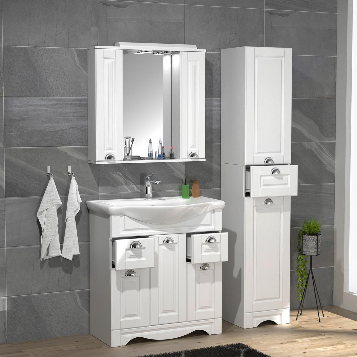 Kopalnica Casalo Xl, Bela - srebrne barve/bela, Moderno, kovina/steklo (110cm) - MID.YOU