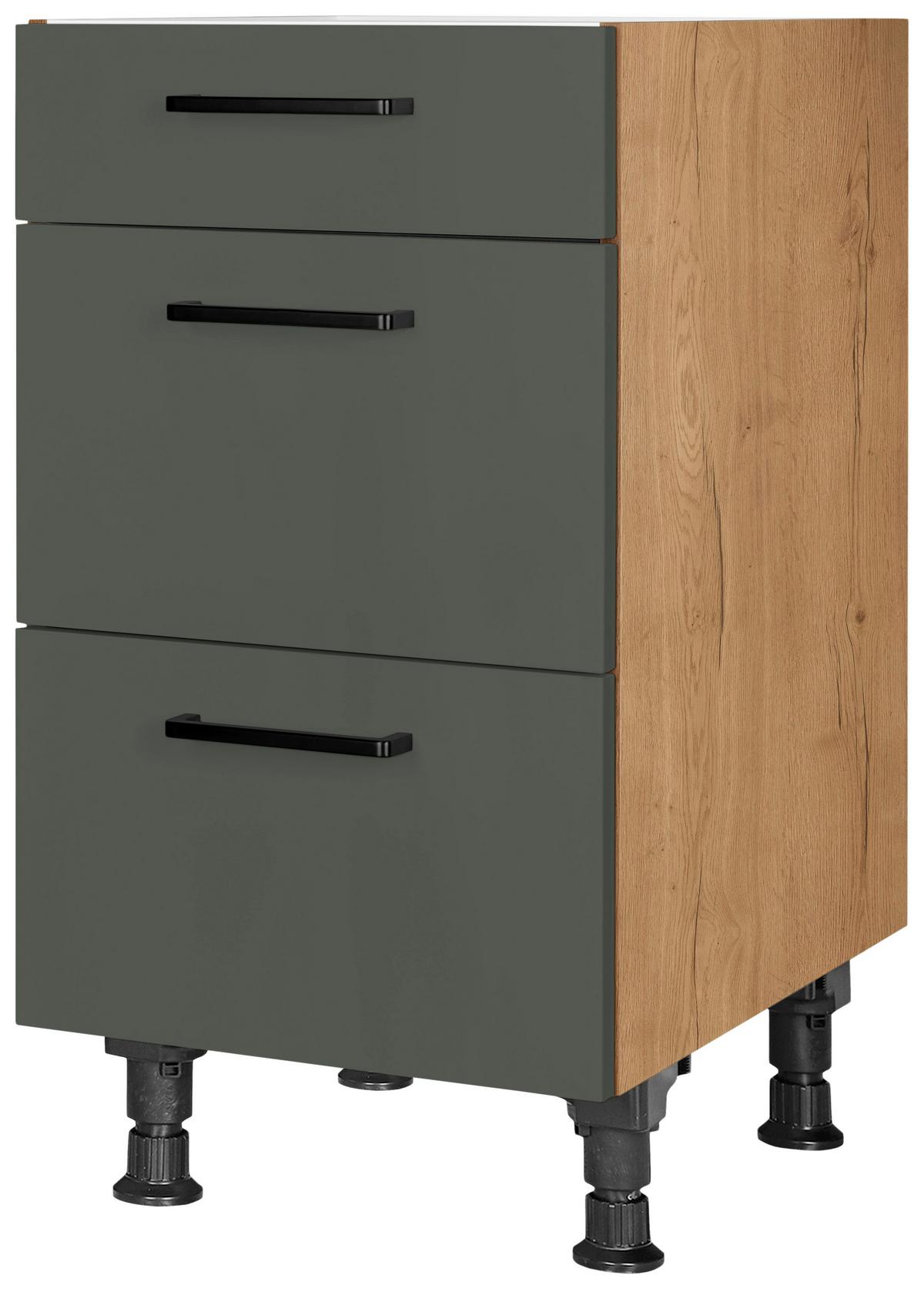 Schubkastenunterschrank Easytouch Grün - Eichefarben/Schwarz, MODERN, Holzwerkstoff/Metall (45/87/56cm) - Nobilia