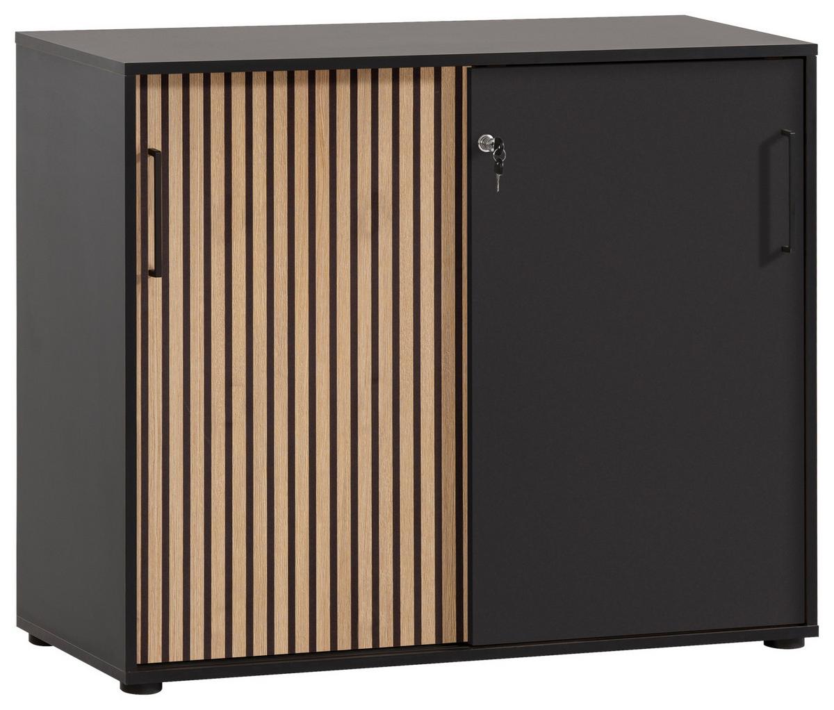 Aktenschrank Hank Schwarz/Eiche Artisan - Schwarz/Eiche Artisan, MODERN, Holzwerkstoff (100,1/83,6/41cm) - MID.YOU