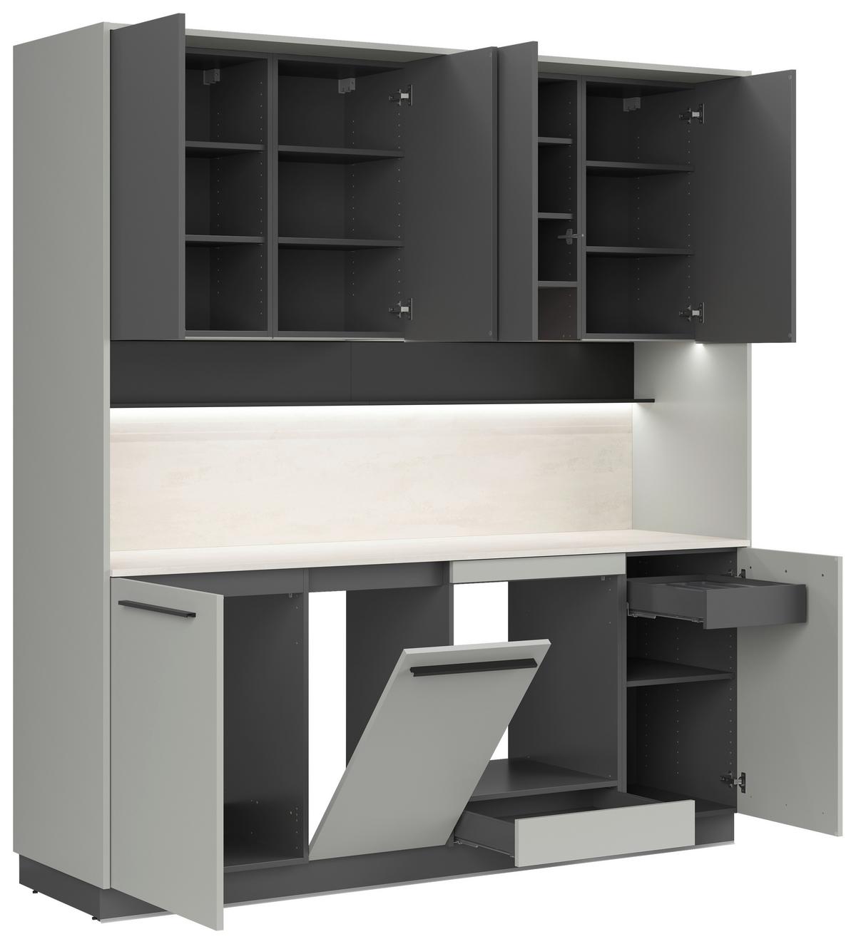 Küchenblock Milino o. E-Geräte Grau - Graphitfarben/Schwarz, Basics, Holzwerkstoff/Kunststoff (210cm) - Visiona