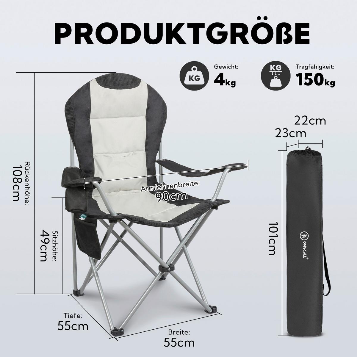 Camping-Klappstuhl Schwarz/Weiß, 2-teilig - Silberfarben/Schwarz, Basics, Textil/Metall (55/108/55cm) - Modante