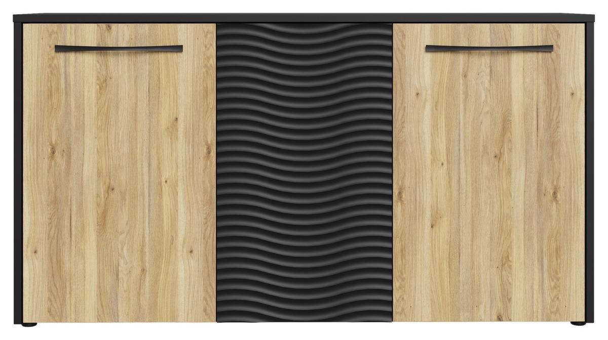 Komoda Karlshamn - boje hrasta/crna, Moderno, drvni materijal/metal (164,2/88,8/42cm) - Premium Living