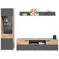 Dnevni Regal Mason, 3-Delno, Siva, Barva Hrasta - siva/črna, Konvencionalno, umetna masa/steklo (266/200/47cm) - MID.YOU