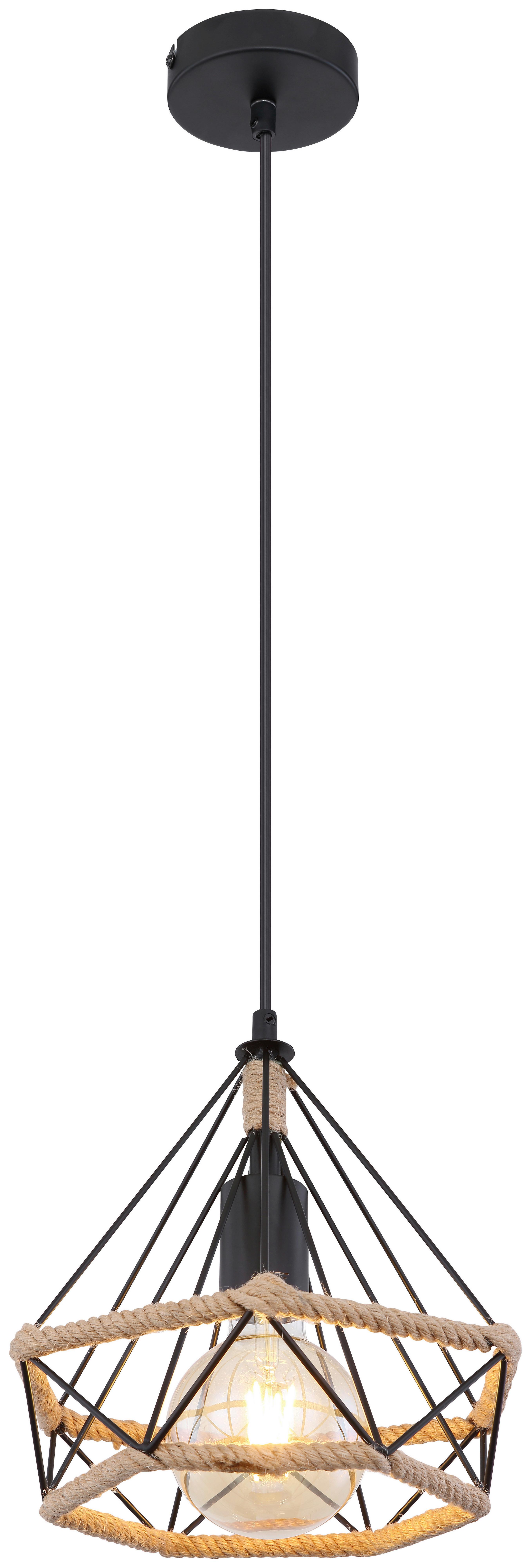 Viseča Svetilka Ulleu - črna/rjava, Natur, kovina/naravni materiali (25/150cm) - Globo