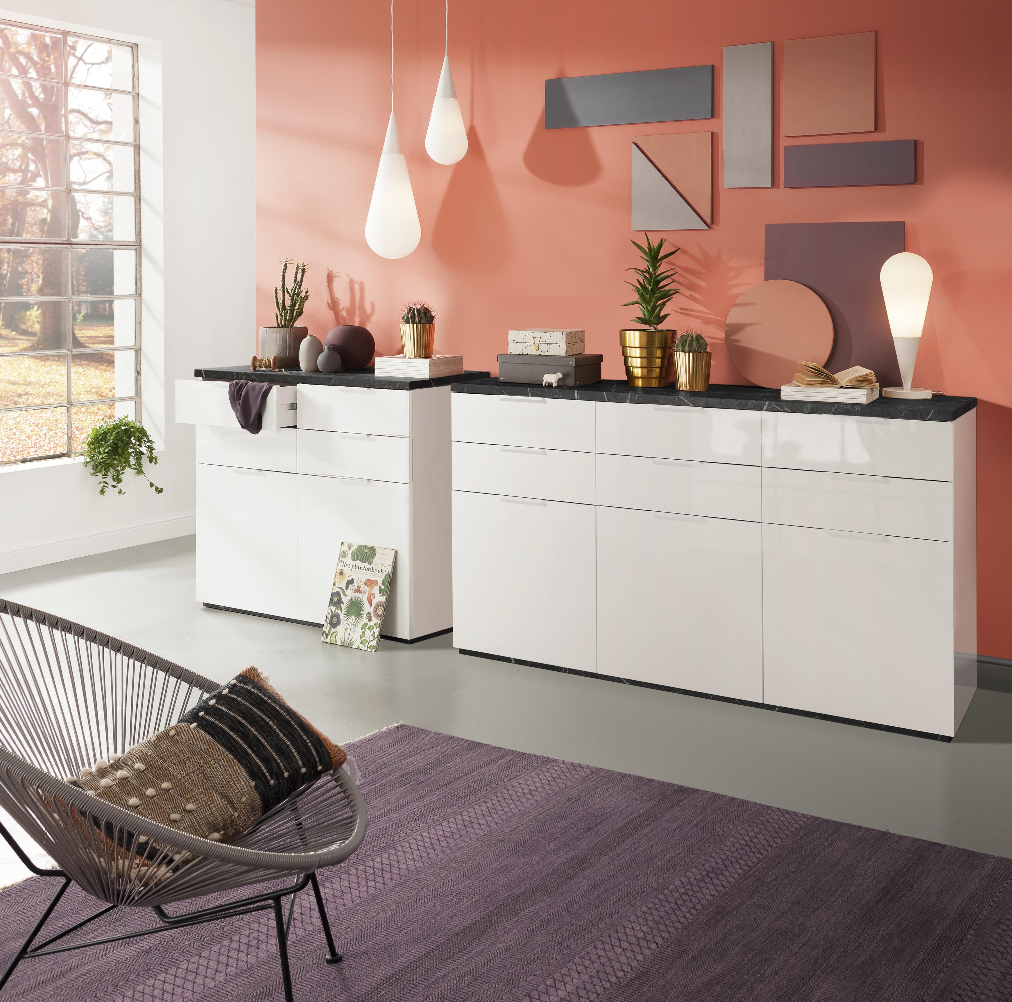 COMMODE MUNDI - blanc haute brillance/blanc, MODERN, matériau en bois/métal (119/102/50cm) - Premium Living