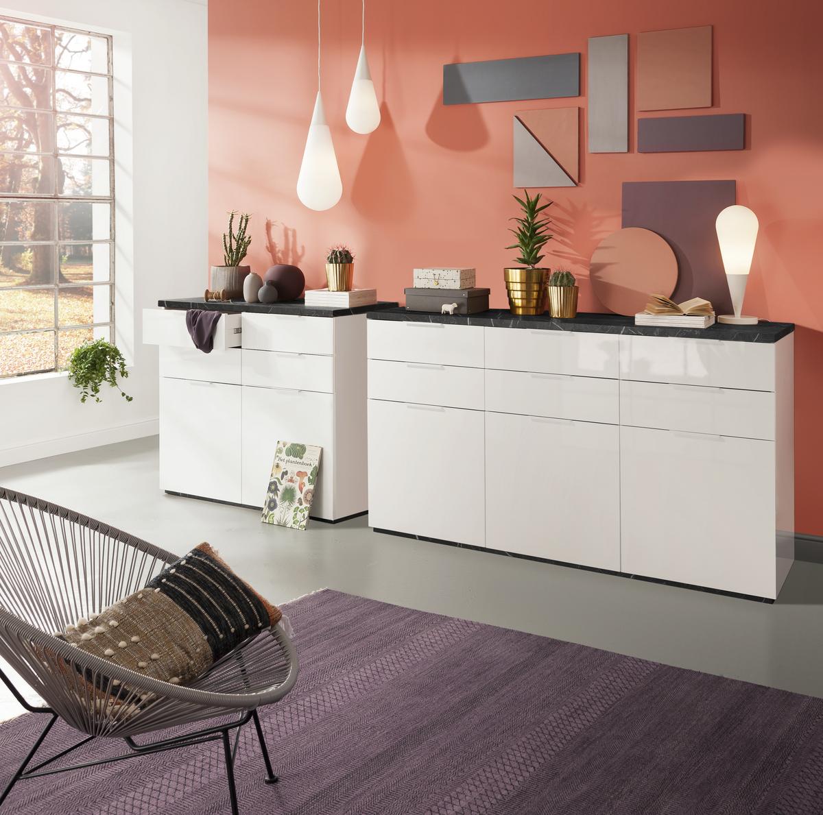 Komoda Mundi, Bela, Antracit, Visoki Sijaj - bela/antracit, Moderno, kovina/leseni material (119/102/50cm) - Premium Living