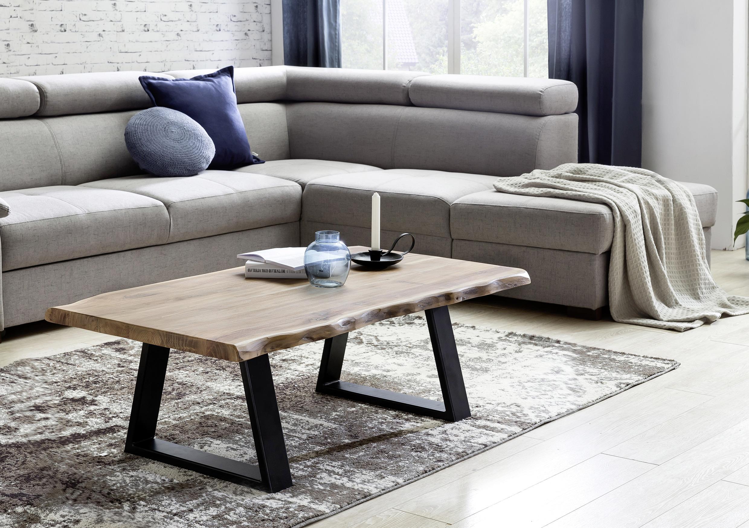 Couchtisch Gaya in Akaziefarben Massiv - Schwarz/Akaziefarben, Design, Holz/Metall (115/60/40cm) - MID.YOU