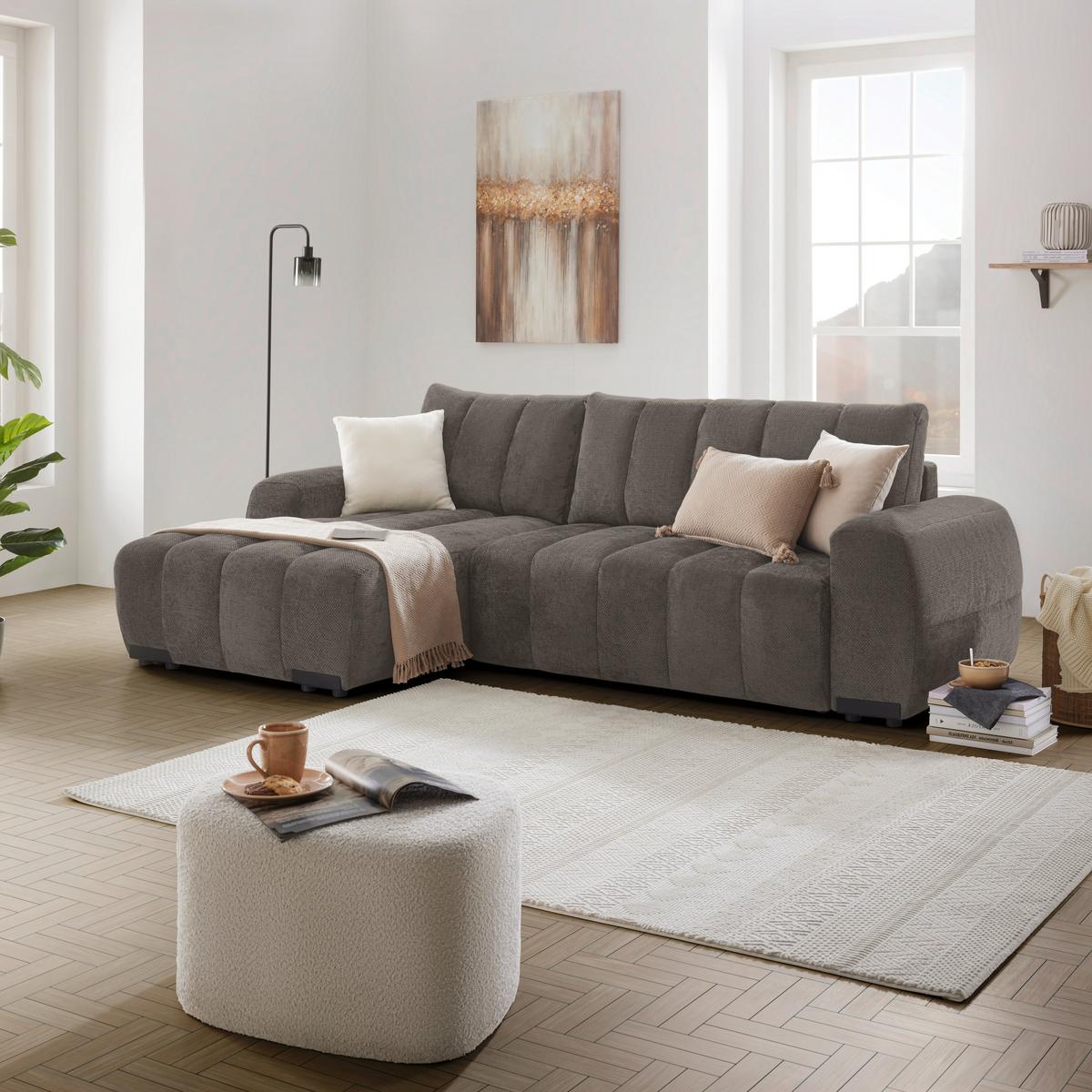 Wohnlandschaft Bolonia Graubraun - Schwarz Hochglanz/Graubraun, MODERN, Textil/Metall (166/93/273cm) - Mömax