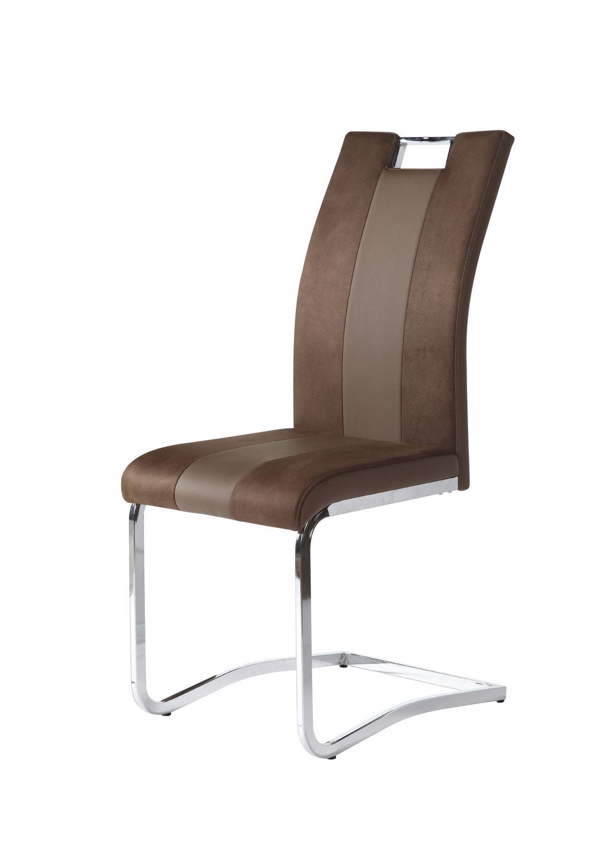 KRZESŁO NA PŁOZIE BERND - kolor chromowy/jasnobrązowy, Design, metal/tkanina (42,50/99,50/56cm) - Carryhome