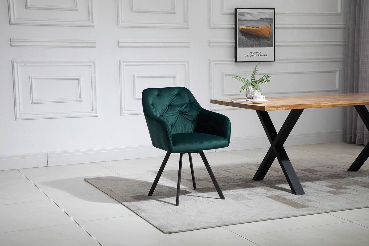 Naslanjač Samt, Gozdno Zelena, Vrtljiv - črna/gozdno zelena, Moderno, kovina/tekstil (61/85/62cm) - Livetastic