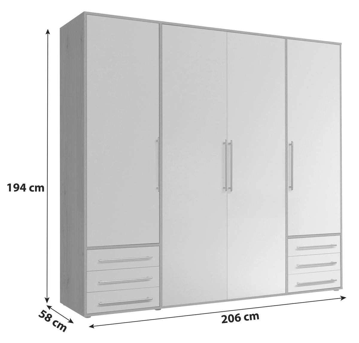 Omara S Klasičnimi Vrati Lyss, Bela, Hrast, 206 Cm - srebrne barve/bela, Moderno, umetna masa/leseni material (206/194/58cm) - Livetastic