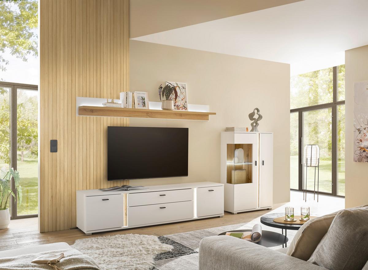 WOHNWAND LONG ISLAND - Eiche Wotan/Silberfarben, Design, Glas/Holzwerkstoff (290/170/42cm) - MID.YOU