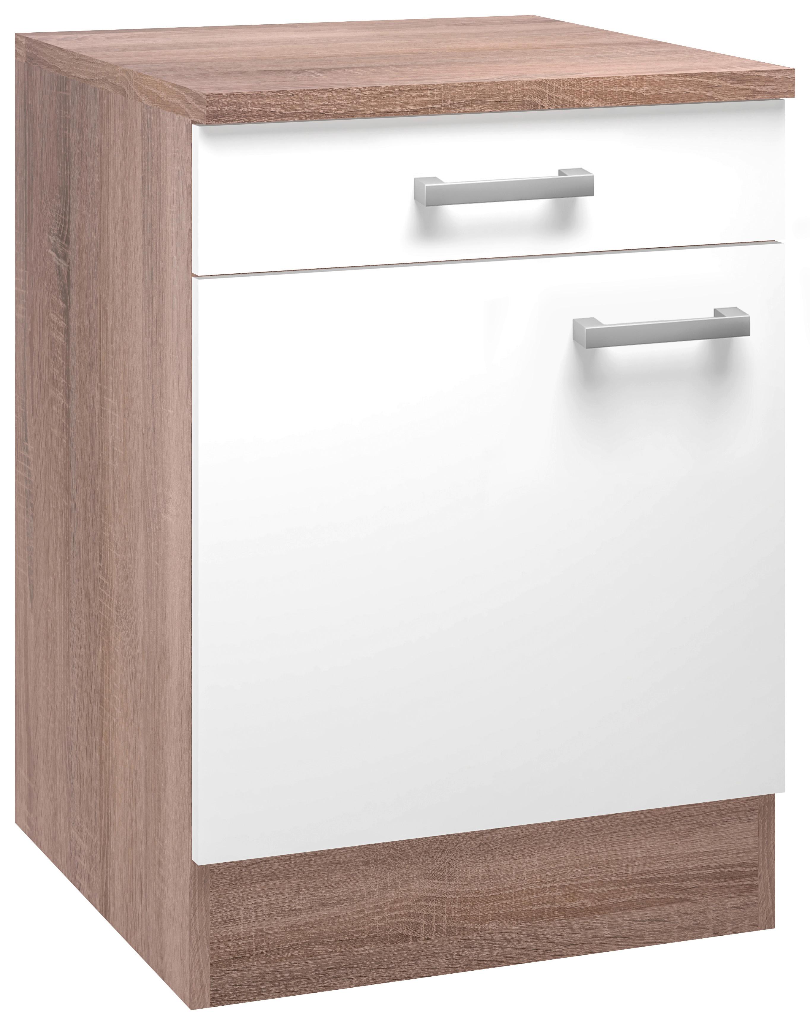 Küchenunterschrank Lexa Weiss/Eiche - Alufarben/Weiß, MODERN, Holzwerkstoff/Kunststoff (60/85/60cm) - Based