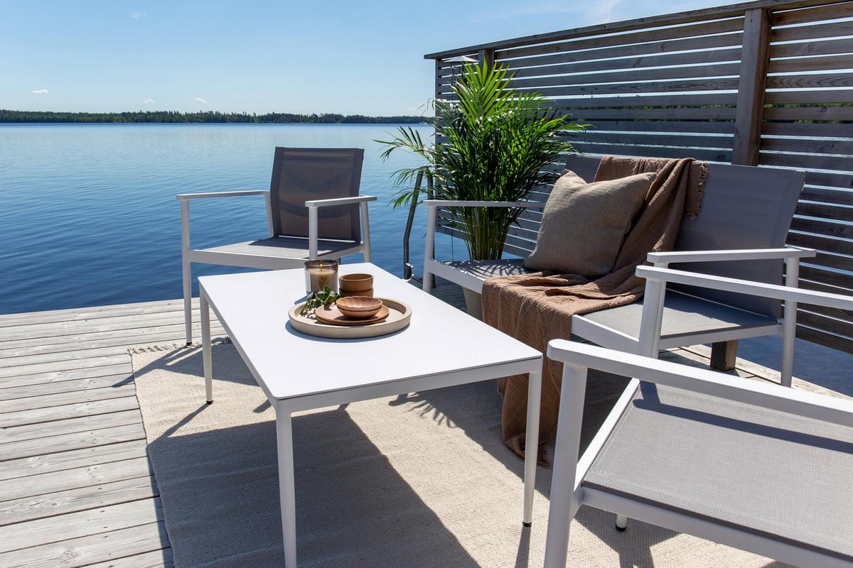 Loungegarnitur Break Weiß/Grau - Weiß/Grau, KONVENTIONELL, Glas/Textil - Gardenson