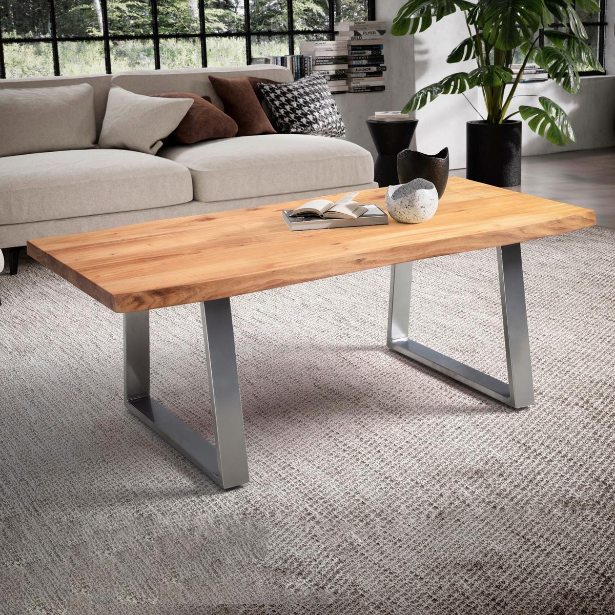 COUCHTISCH COUCHTISCH - Chromfarben/Akaziefarben, Design, Holz/Metall (120/60/46cm) - MID.YOU