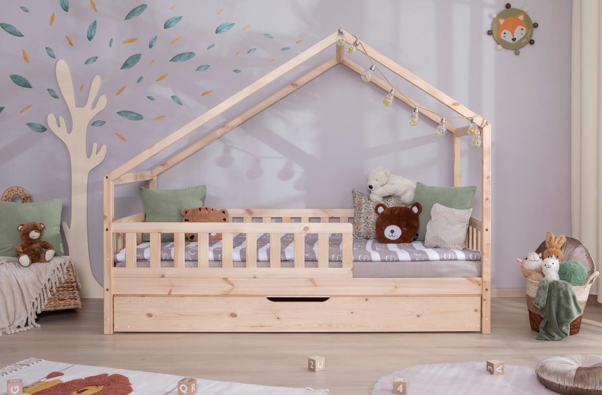 Hausbett Lou m. Zusatzbett ca. 100x200 cm Holz - Naturfarben/Weiß, MODERN, Holz/Textil (100/200cm) - MID.YOU