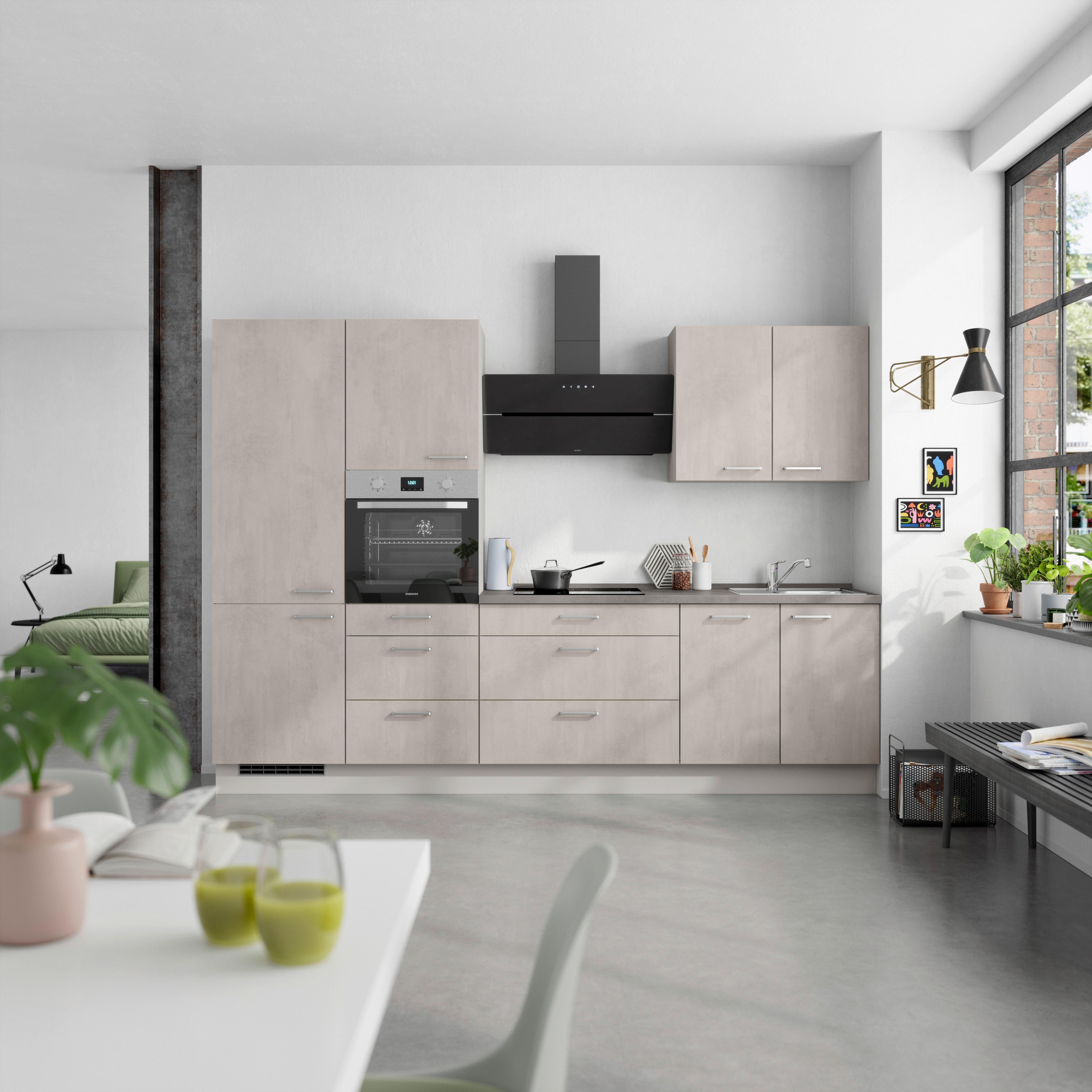 Küchenblock Riva High m. Geräten Grau - Schieferfarben/Edelstahlfarben, MODERN, Holzwerkstoff/Metall (300cm) - Nobilia