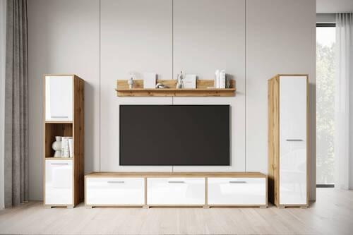 WOHNWAND BOGOTA XL WOTAN EICHE/WEISS - Weiß Hochglanz/Eiche Wotan, Basics, Holzwerkstoff/Kunststoff (240/130/31cm) - MID.YOU