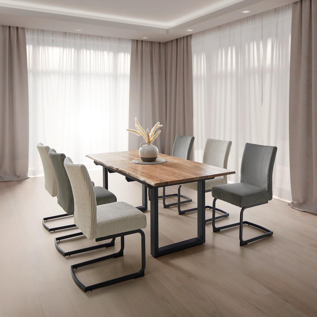 Szánkótalpas Szék Nelia - bézs/fekete, Modern, textil/fa (45/95/60cm) - Bessagi Home