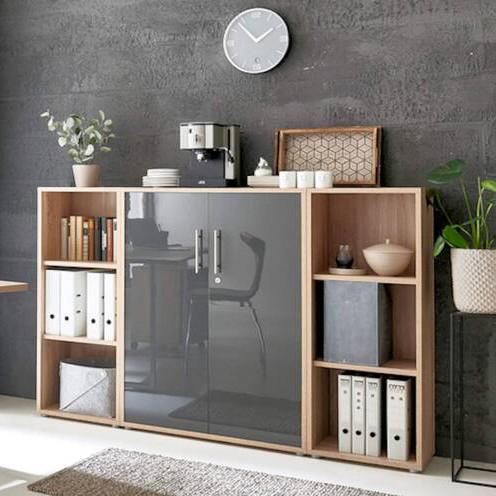 Aktenschrank Office Edition Sw Set 2 niedrig Eiche/Anthrazit - Anthrazit Hochglanz/Sonoma Eiche, MODERN, Holzwerkstoff (173/114/33cm) - MID.YOU