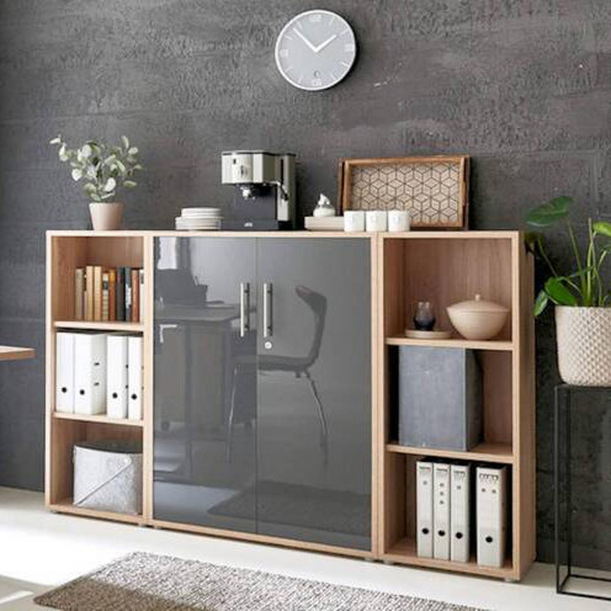 Aktenschrank Office Edition Sw Set 2 niedrig Eiche/Anthrazit - Anthrazit Hochglanz/Sonoma Eiche, MODERN, Holzwerkstoff (173/114/33cm) - MID.YOU