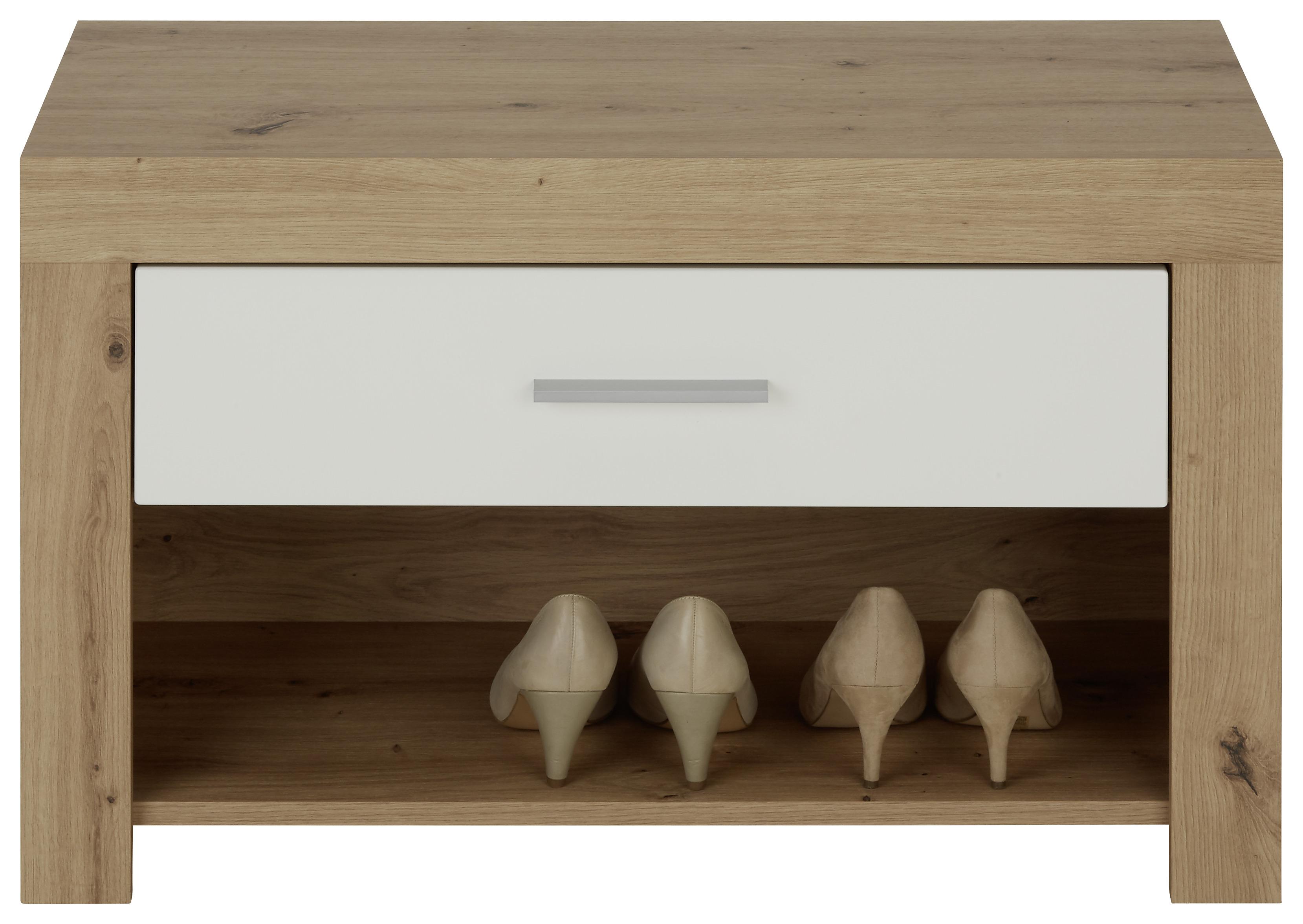 Garderobenbank in Weiss/Eichefarben - Chromfarben/Weiss, Konventionell, Holzwerkstoff/Kunststoff (80/50/36cm) - Mömax