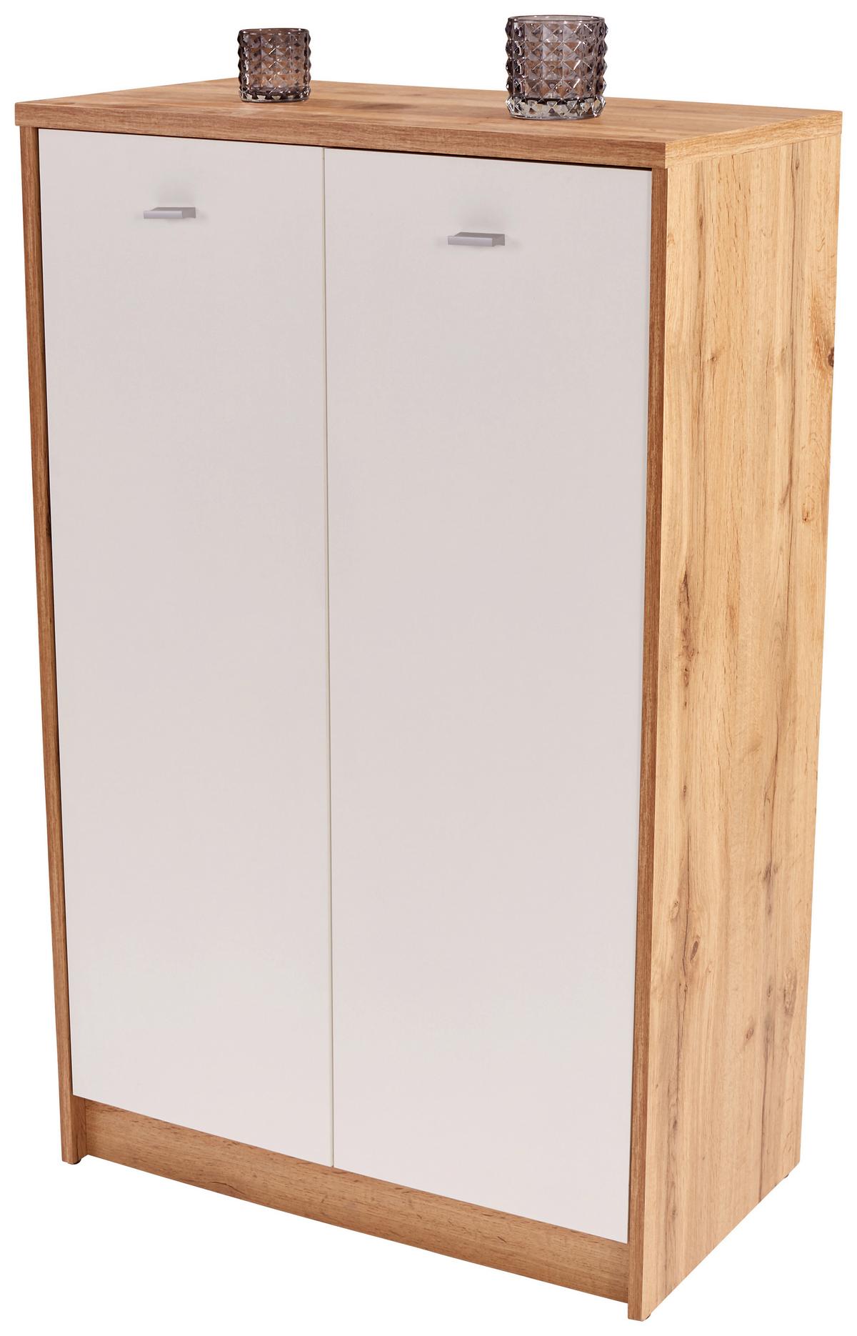 Komód 2 Ajtó Tölgy-fehér Szín 4-You - krómszínű/tölgyfa színű, Modern, műanyag/faalapú anyag (74/111,4/34,6cm)