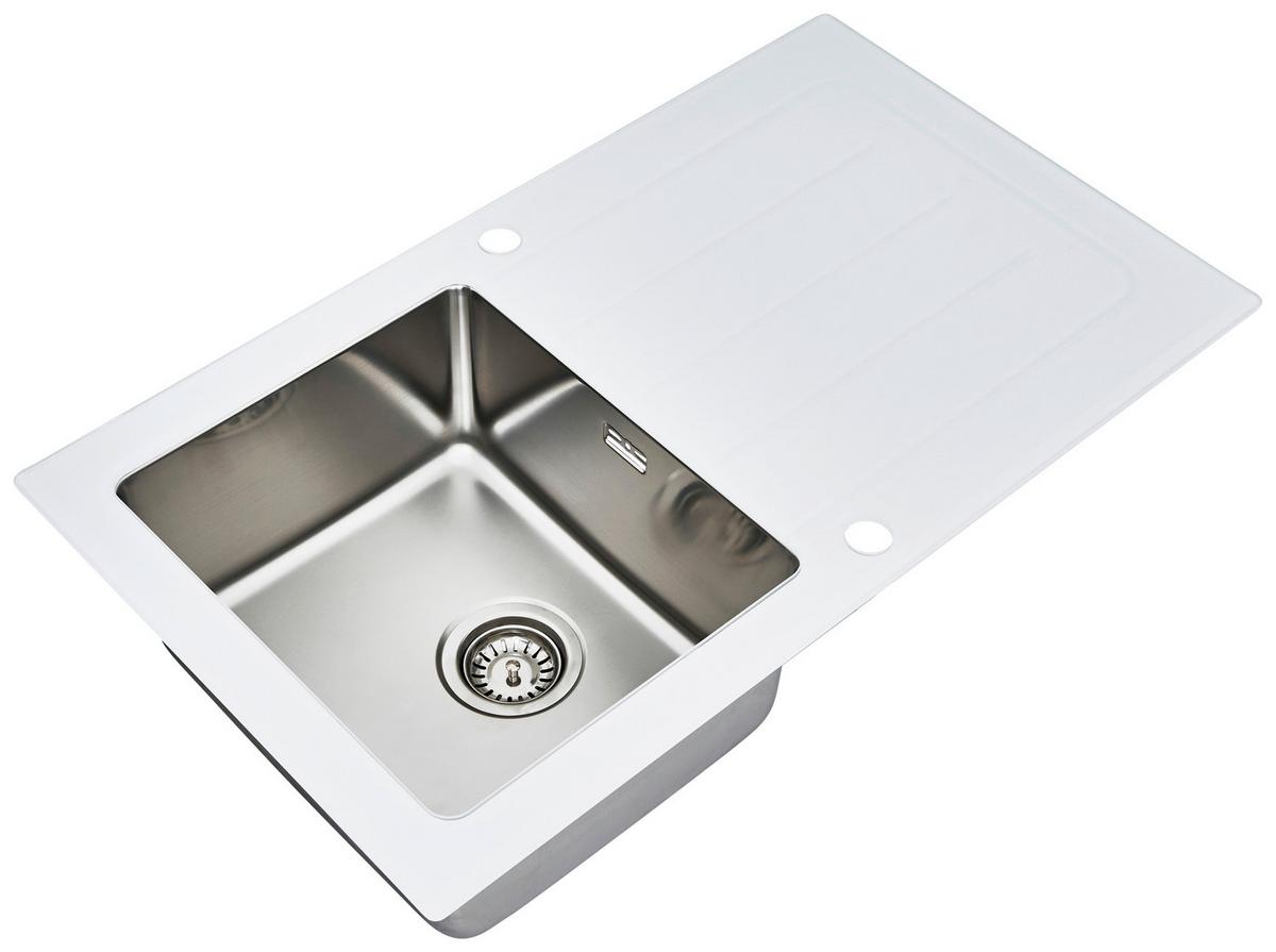 Spüle Weiß Glas/Edelstahl B: ca. 86 cm - Weiß, Trend, Glas/Metall (86/21/50cm) - Respekta