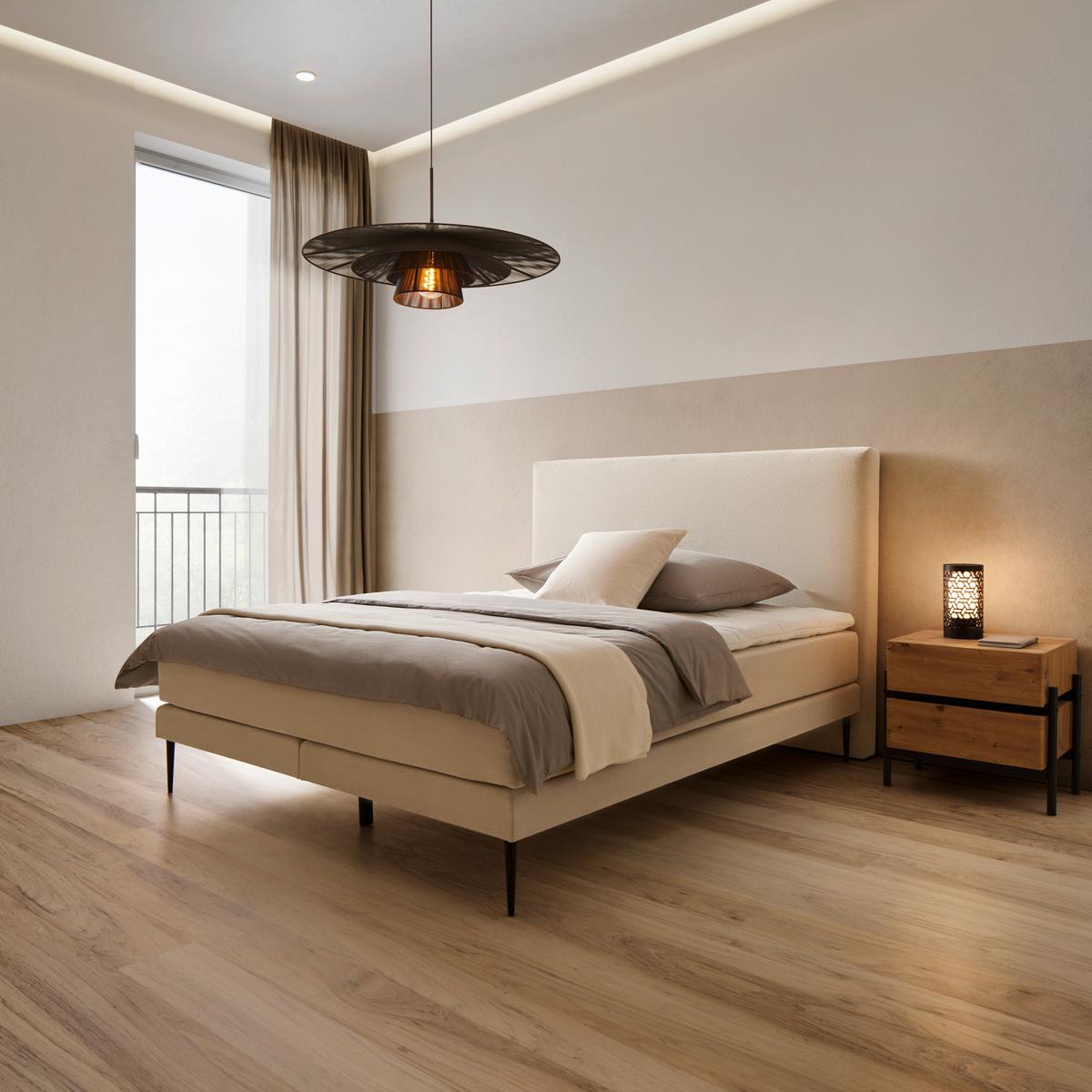 Boxbett Nevada ca. 160x200 cm Beige mit Topper - Beige/Schwarz, MODERN, Holz/Textil (160/200cm) - Bessagi Home