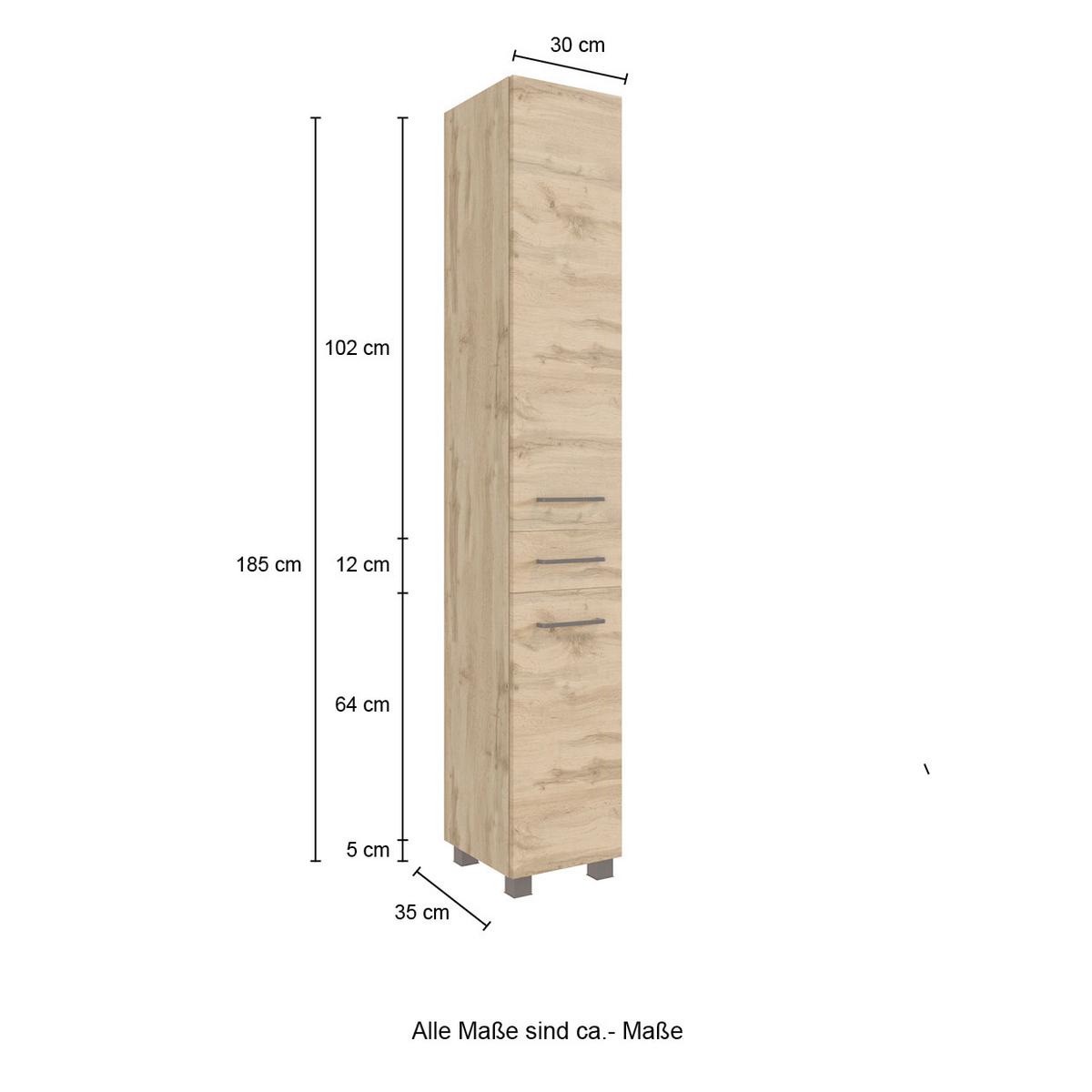 Hochschrank "Manchester" B: 30 cm Eiche Wotan Dekor - Eichefarben/Schwarz, MODERN, Holzwerkstoff/Metall (30/180/35cm) - Held
