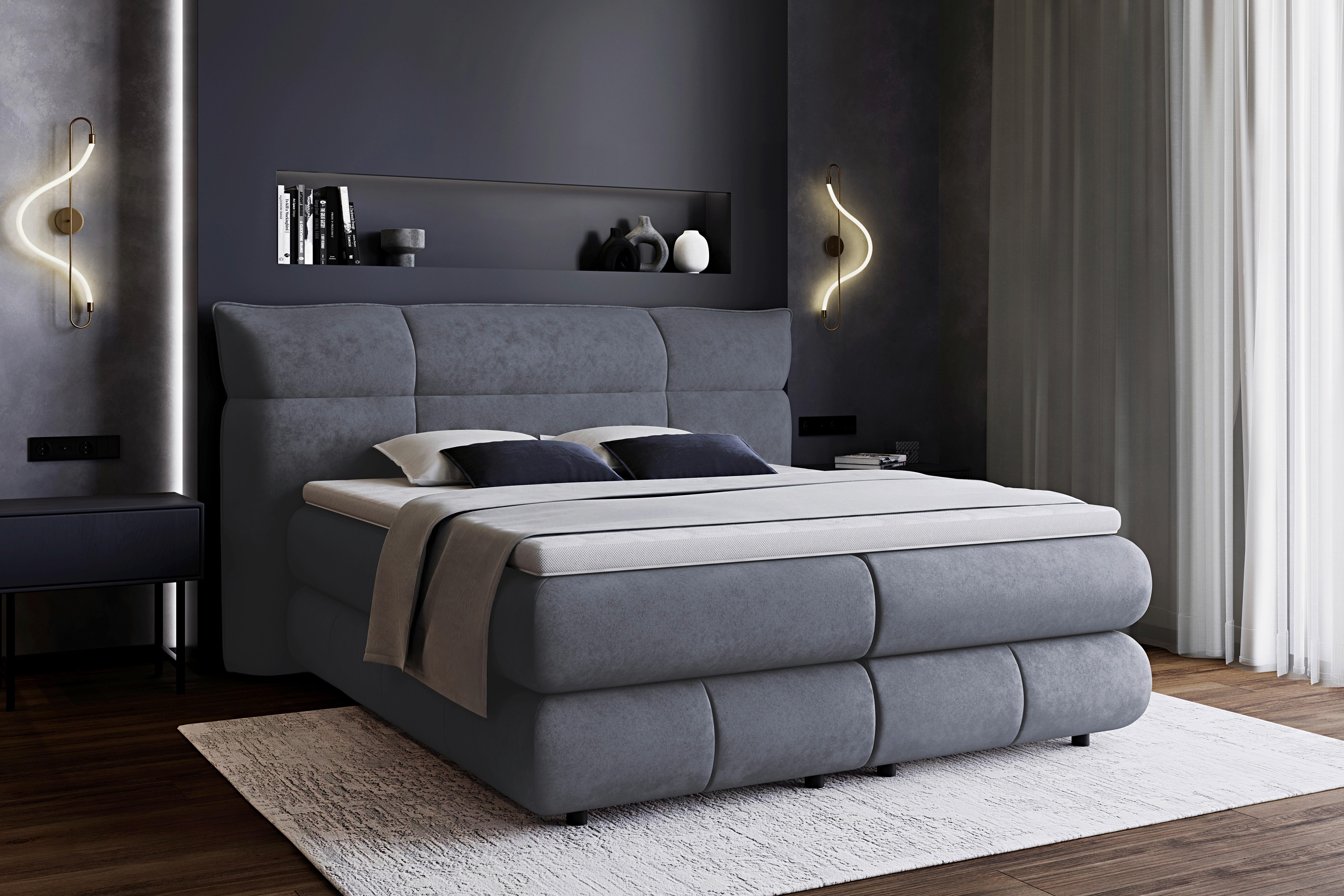 Boxspring Krevet Caramelo - crna/antracit, Trend, tekstil/plastika (140/200cm) - Premium Living