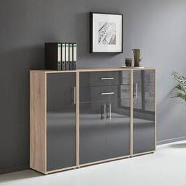 Aktenschrank Office Edition Sw Set 16 Eiche/Anthrazit - Anthrazit Hochglanz/Sonoma Eiche, MODERN, Holzwerkstoff (172,6/113,6/33cm) - MID.YOU
