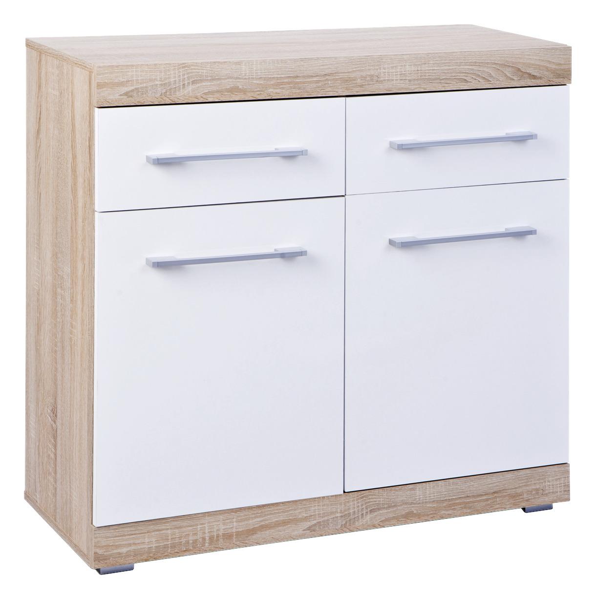 Kommode "Lublin" , weiß, eiche - Silberfarben/Weiß, Basics, Holzwerkstoff/Kunststoff (95/87/40cm) - MID.YOU