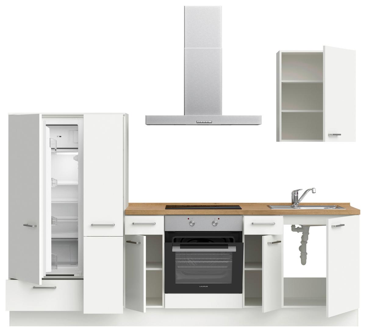 Küchenblock Touch Low m. Geräten Weiß - Edelstahlfarben/Eichefarben, MODERN, Holzwerkstoff/Metall (270cm) - Nobilia