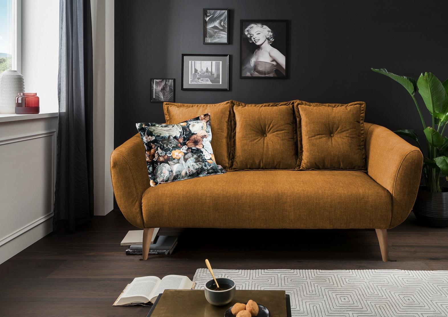 2,5-Sitzer-Sofa Baggio Gelb Velours - Gelb/Buchefarben, MODERN, Holz/Textil (196/94/103cm) - Livetastic